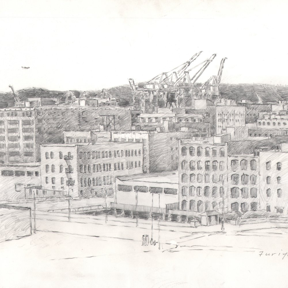 Pioneer Square Looking Southwest, pencil on bristol paper, 9 x 12 in.