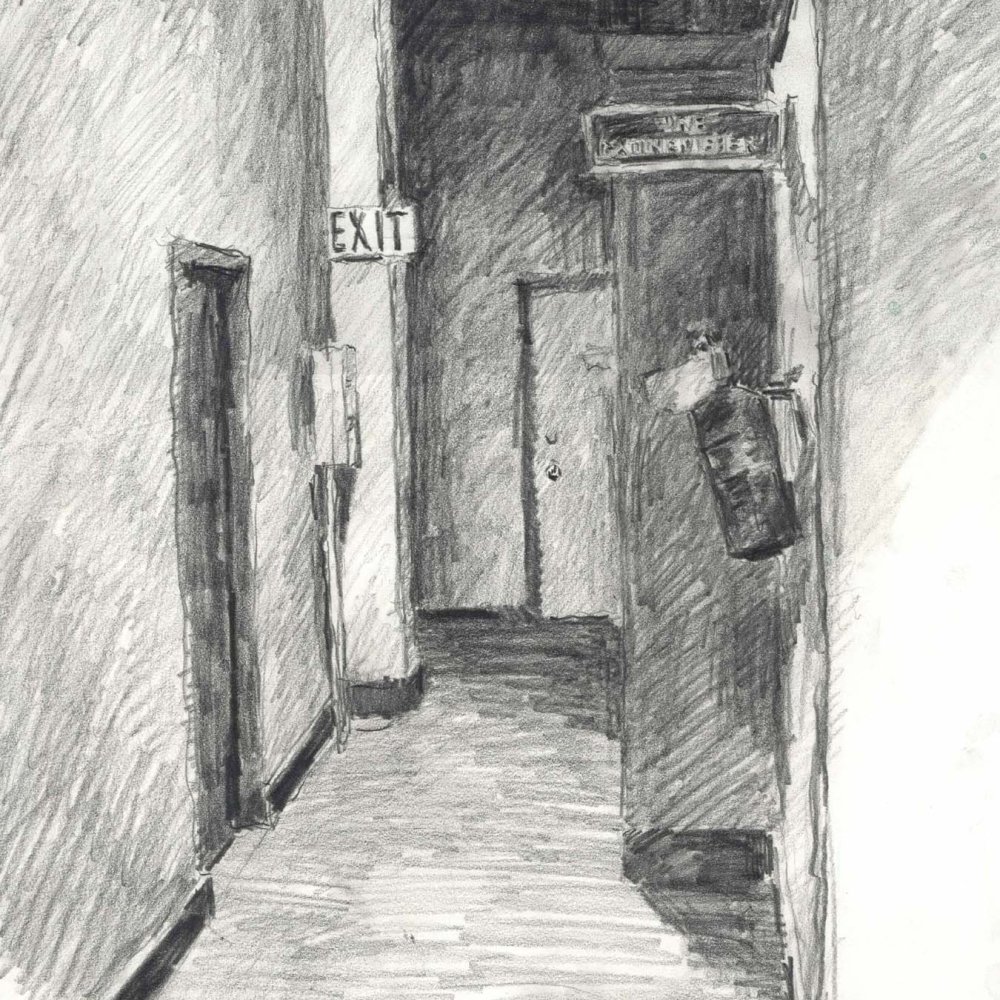 Hallway to Studios, pencil on bristol paper, 12 x 9 in.