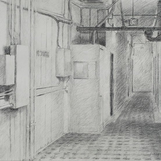 Hallway, pencil on paper, 22 x 30 in.