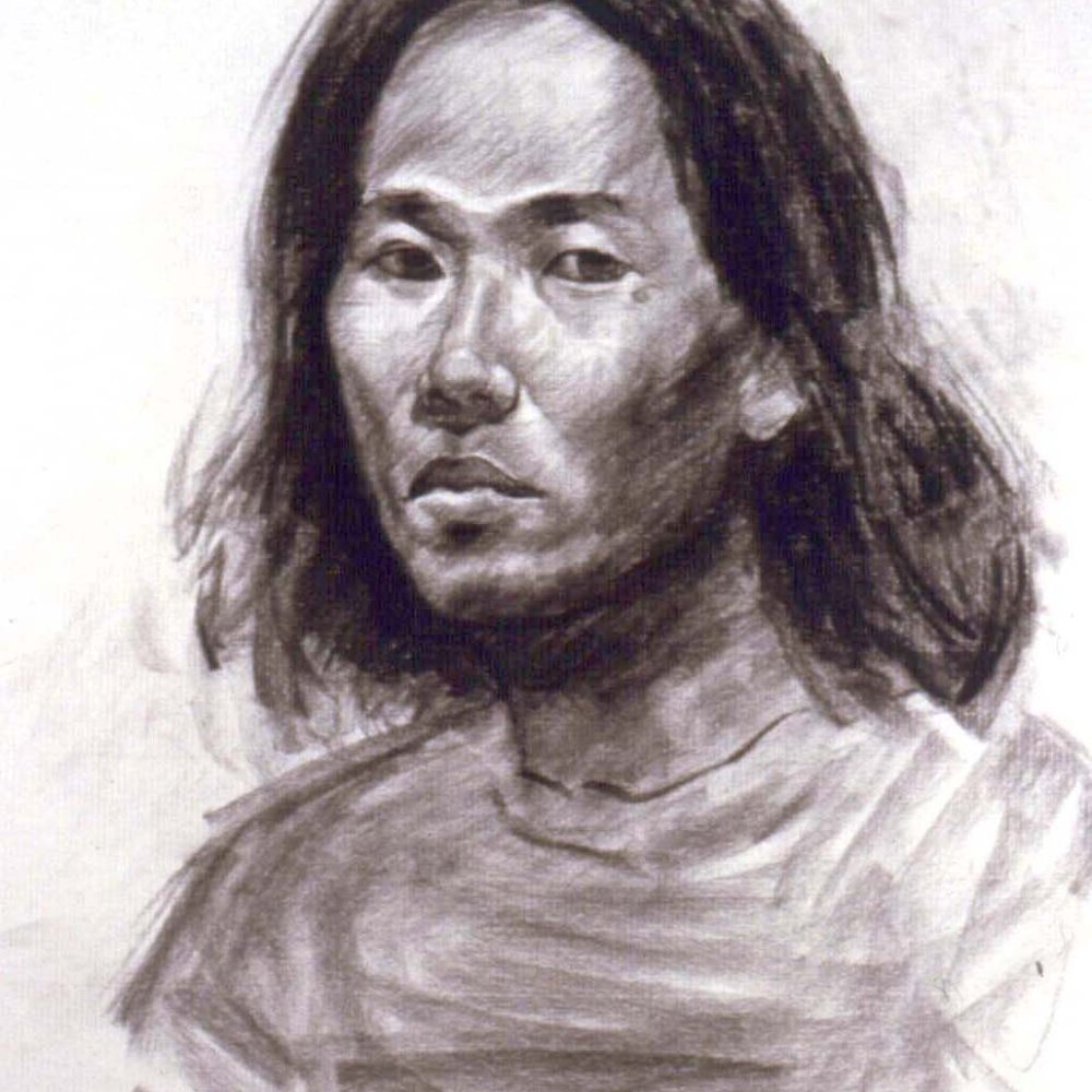 Self portrait, charcoal on paper, 22 x 18 inches, 1996.