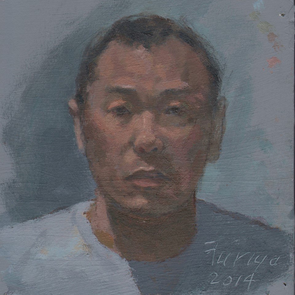 Self-portrait 2014, oil on treated paper, 7 x 6 in.