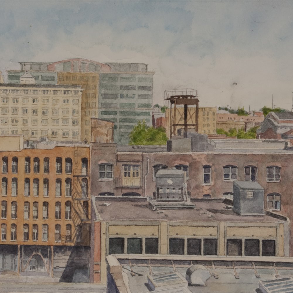 Looking East Pioneer Square, watercolor on paper, 16 x 20 in.