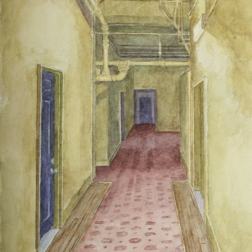 Capitol Hill Hallway, watercolor on paper, 18 x 14 in.